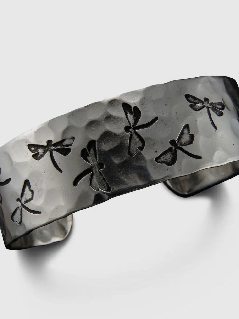 Hammered Dragonfly Cuff Bracelet in Silver Tone
